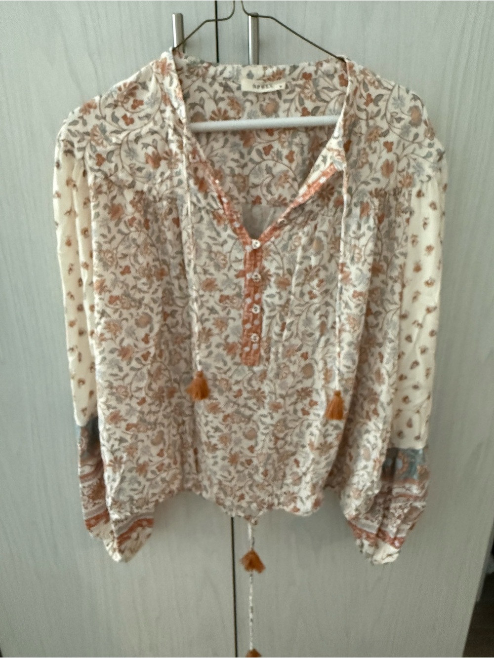 Spell Boho Floral Peasant Blouse - Cream & Rust